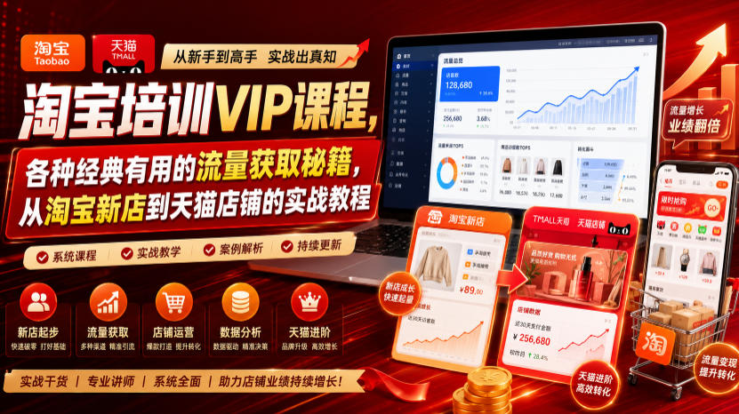 淘宝培训VIP课程，各种经典有用的流量获取秘籍，从淘宝新店到天猫店铺的实战教程（更新10月15日）