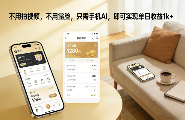 不用拍视频，不用露脸，只需手机AI，即可实现单日收益1k+【揭秘】