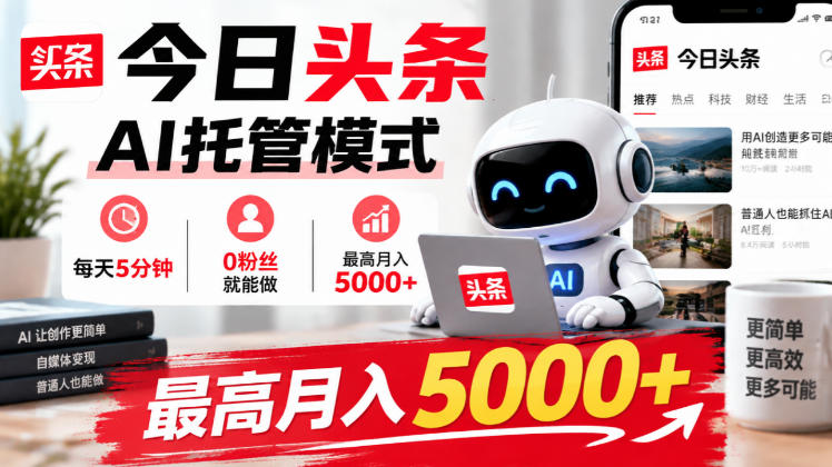 今日头条AI托管模式,每天5分钟,0粉丝就能做,最高月入5000+【揭秘】